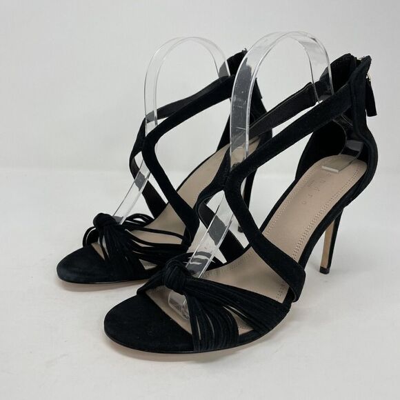 SANDRO Paris Strappy Sandals Womens 39 US 8 Black Suede Heels Zipper - Picture 1 of 11